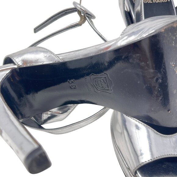 Pierre Hardy Size 38 Silver Peep-Toe Platform Heel Sandals Adjustable Straps - Picture 4 of 7